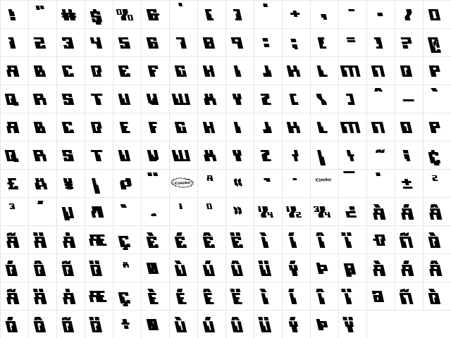 Micronian Leftalic Italic  glyph index