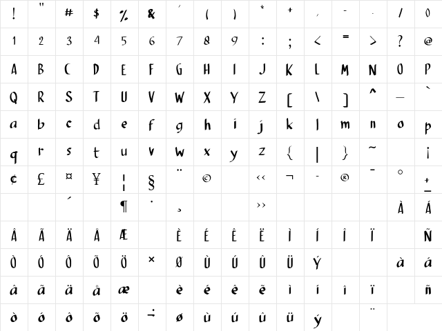 Mr-White Regular  glyph index
