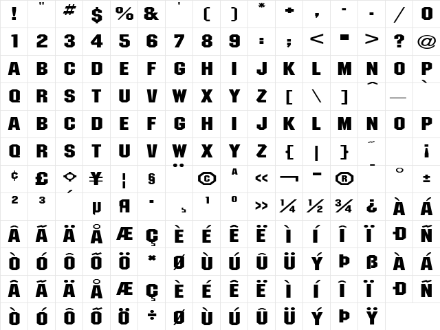 PittsburghExtended Regular  glyph index