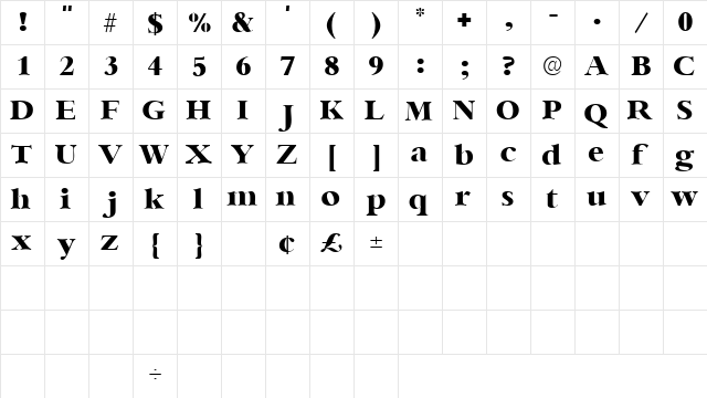 IngenueSSK Regular  glyph index