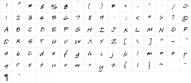 Asa Regular  glyph index