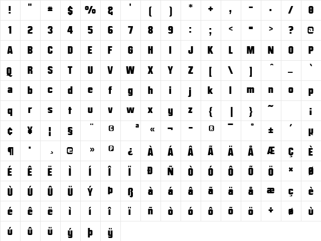 Mister Belvedere Regular  glyph index