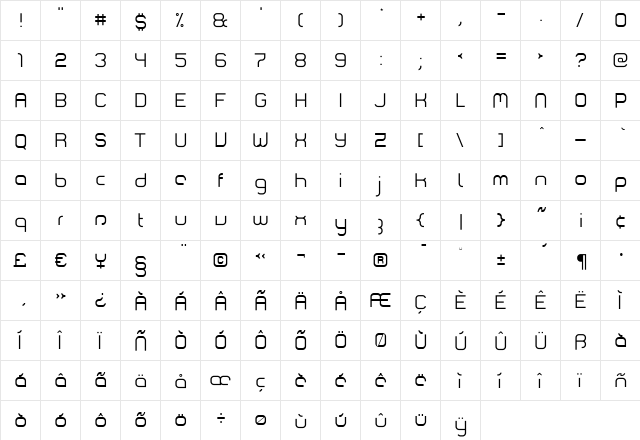 Comsat Regular  glyph index