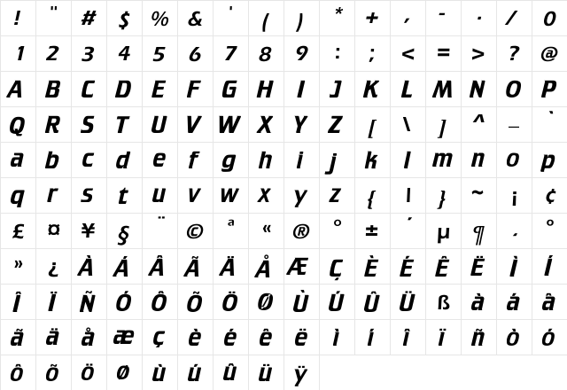 Crill Regular  glyph index