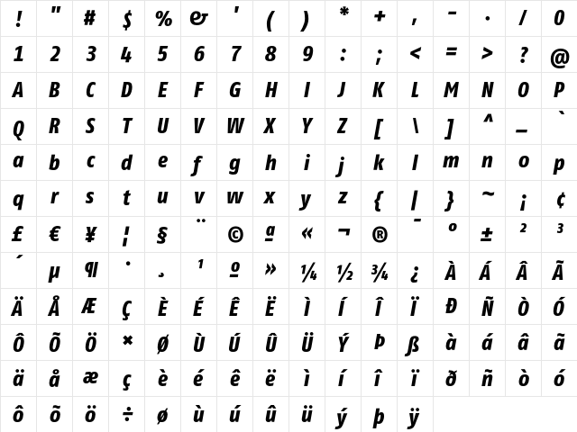 FagoCoTf ExtraBoldItalic  glyph index