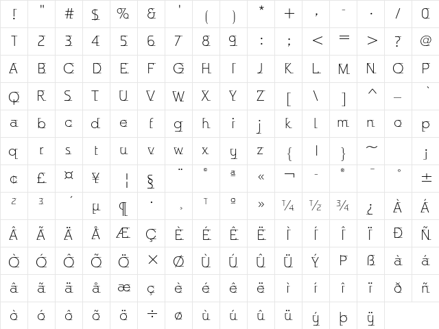 Odyssee ITC Std Light  glyph index
