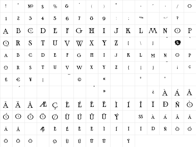 LHF Wolverine Regular  glyph index