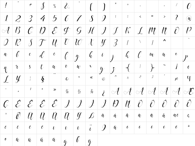 delaney Regular  glyph index