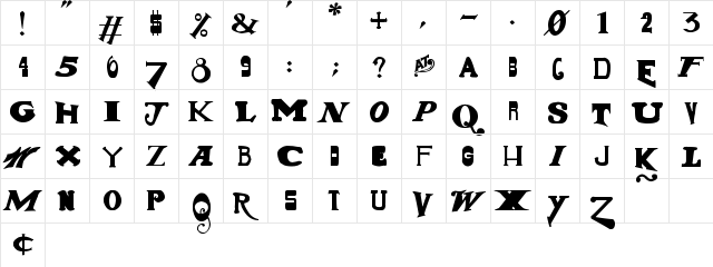 Gun Show Regular  glyph index