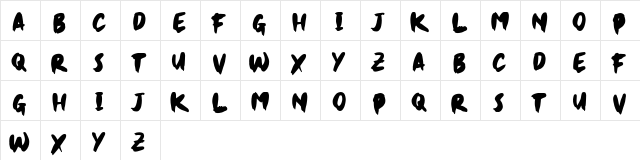 Jet Brush Regular  glyph index