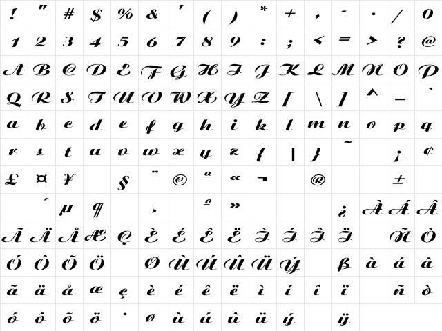 Ariston Wd Regular  glyph index