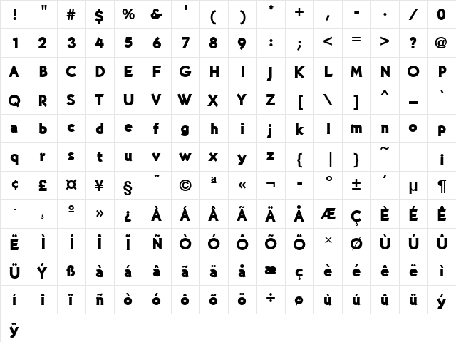 MartinGotURWTExtBol Regular  glyph index