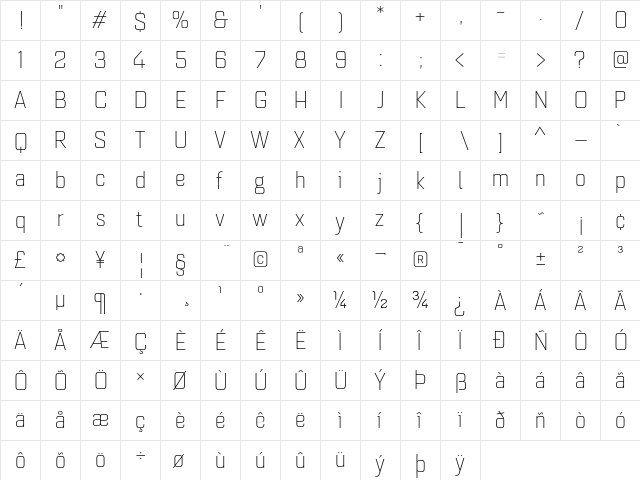 Quarca Norm Light  glyph index