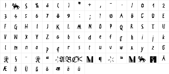 Visitcard Regular  glyph index