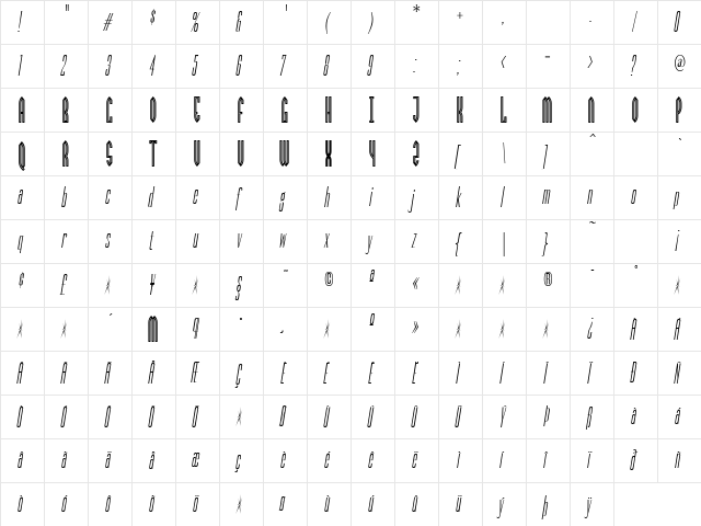 Bromide Regular  glyph index