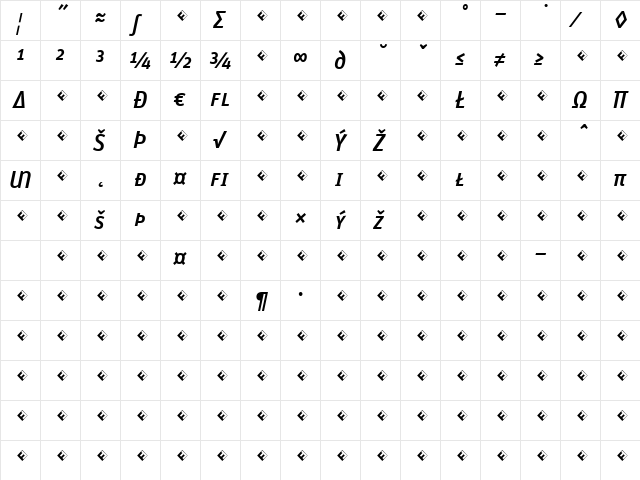 Unit-MediumSCItalicExpert Regular  glyph index