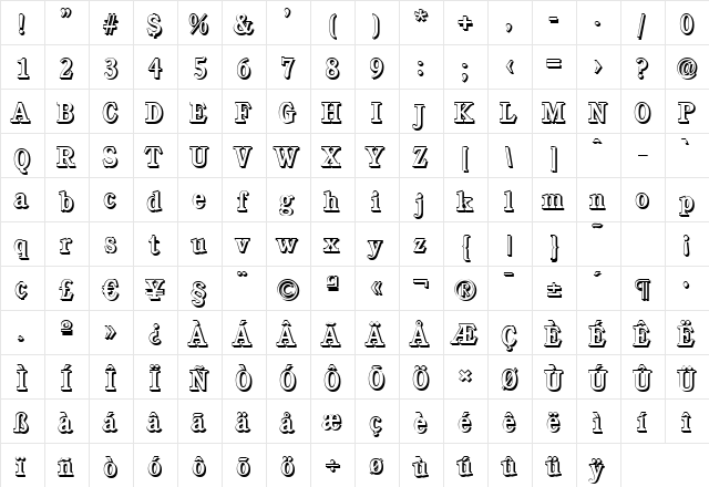 DanielBeckerShadow-Medium Regular  glyph index