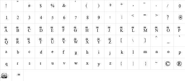 FerretsRTopsCapitals Regular  glyph index