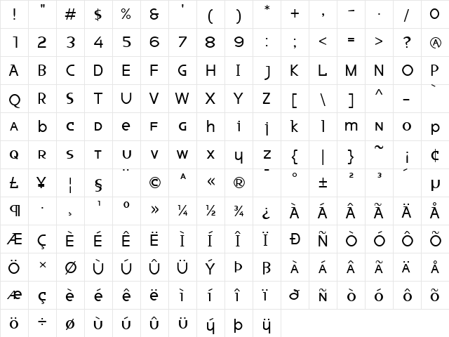 Ketchup Spaghetti Regular  glyph index