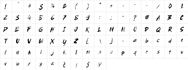 brushield Italic  glyph index