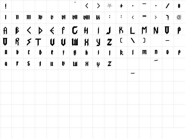 Pure Evil Regular  glyph index