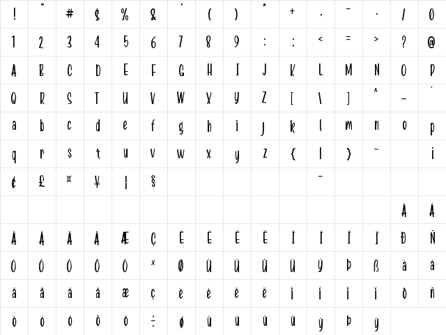 Boochain Regular  glyph index