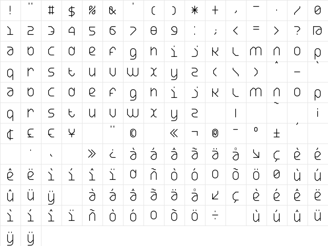 DS Yakuti45R Regular  glyph index