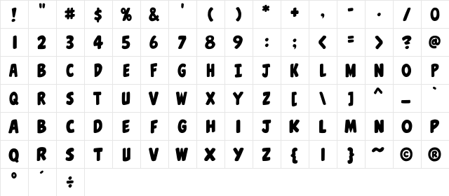 CCBellyLaugh Regular  glyph index