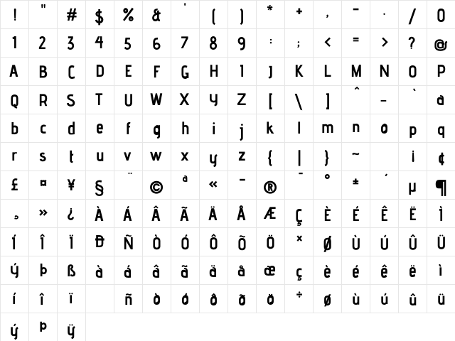 advent pro Bd3 Bold 3  glyph index