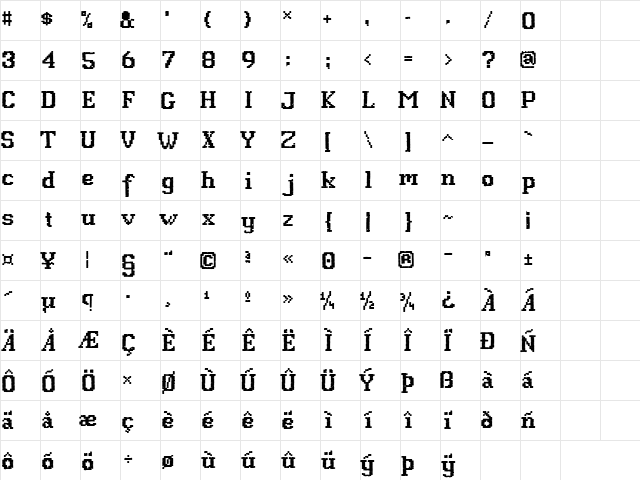 P22 Folk Art Stitch Regular  glyph index