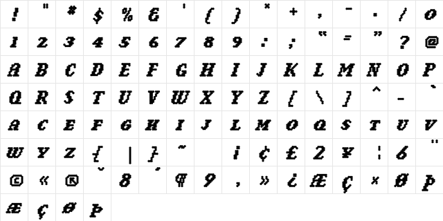 NarlyBold Bold  glyph index