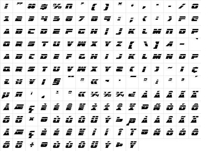 Guardian Laser Italic Italic  glyph index