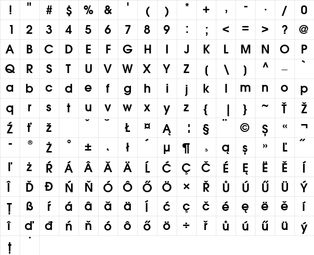 Avant Garde CE Demi  glyph index