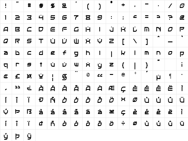 OpTic Condensed Regular  glyph index