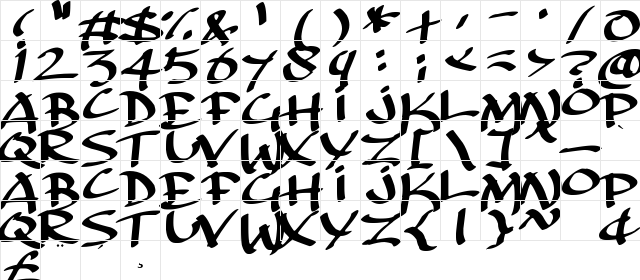 Archaic Asian Inks Regular  glyph index
