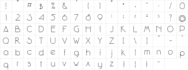 Winsgate18 Winsgate18  glyph index