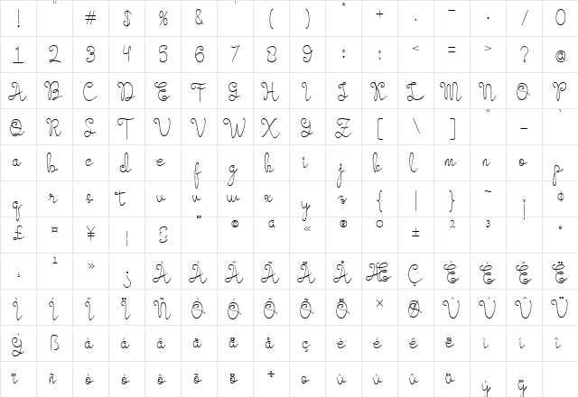 Evangetta ExtLt Regular  glyph index