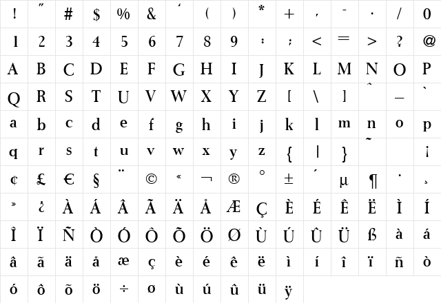 I772-Roman Bold  glyph index