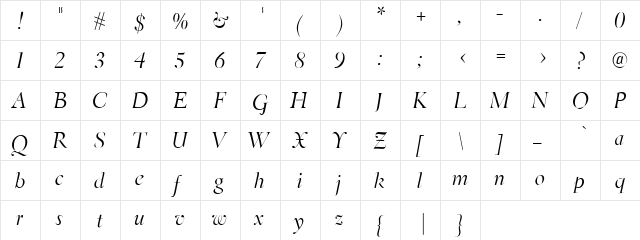 EldoradoLight Regular  glyph index