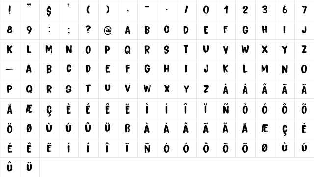 Bitterbrush DEMO Regular  glyph index