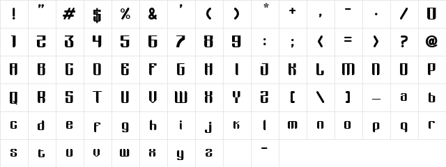 EBRASIE Bold  glyph index