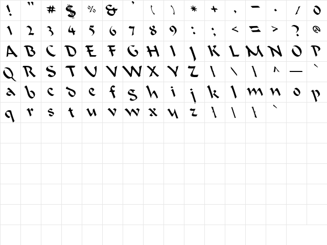 Beanie Lefty Casual Regular  glyph index