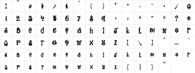 PC Funky Black Regular  glyph index