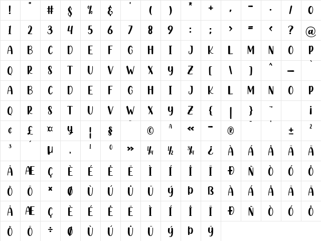 Hashed Browns Regular  glyph index