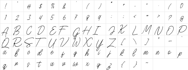Birdspring Signature DEMO Regular  glyph index