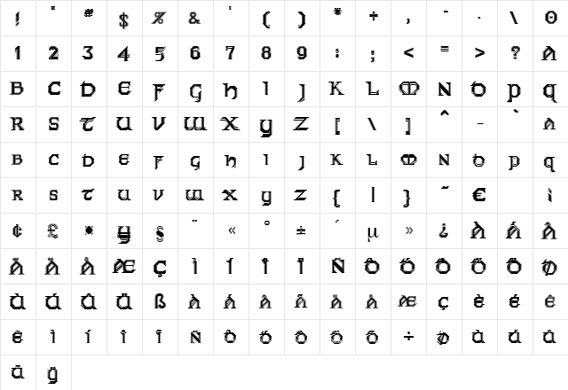 KarthagoInline Regular  glyph index