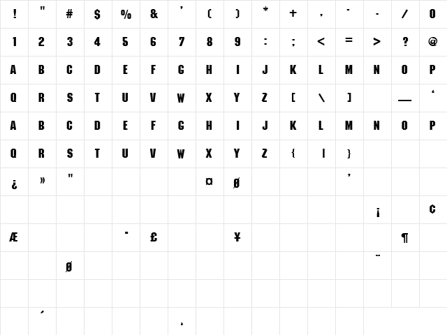 Weapon 7 Regular  glyph index