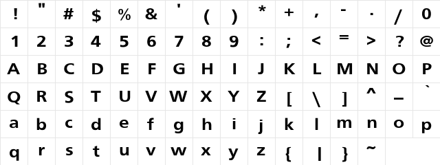 BudboyerExt-Bol Regular  glyph index