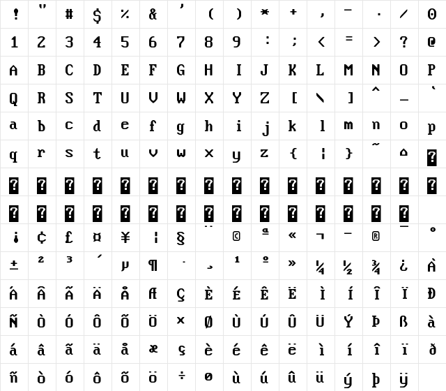 Flexi IBM VGA False Regular  glyph index