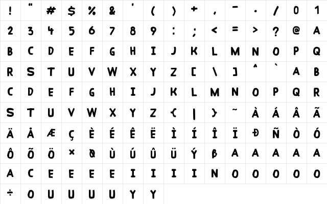 Coral Reef Regular  glyph index